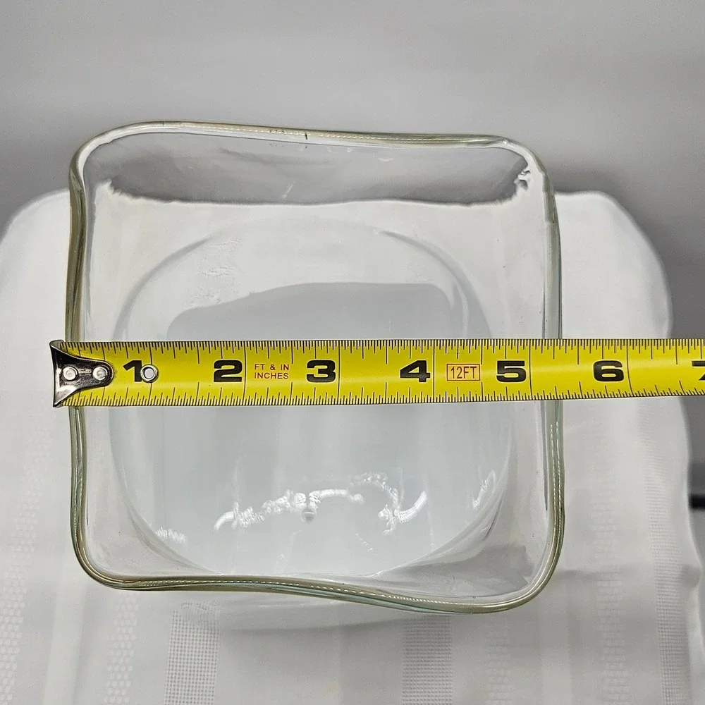 Hand Blown Square Glass Vase White Clear Two Tone‎ 8.5 Inch